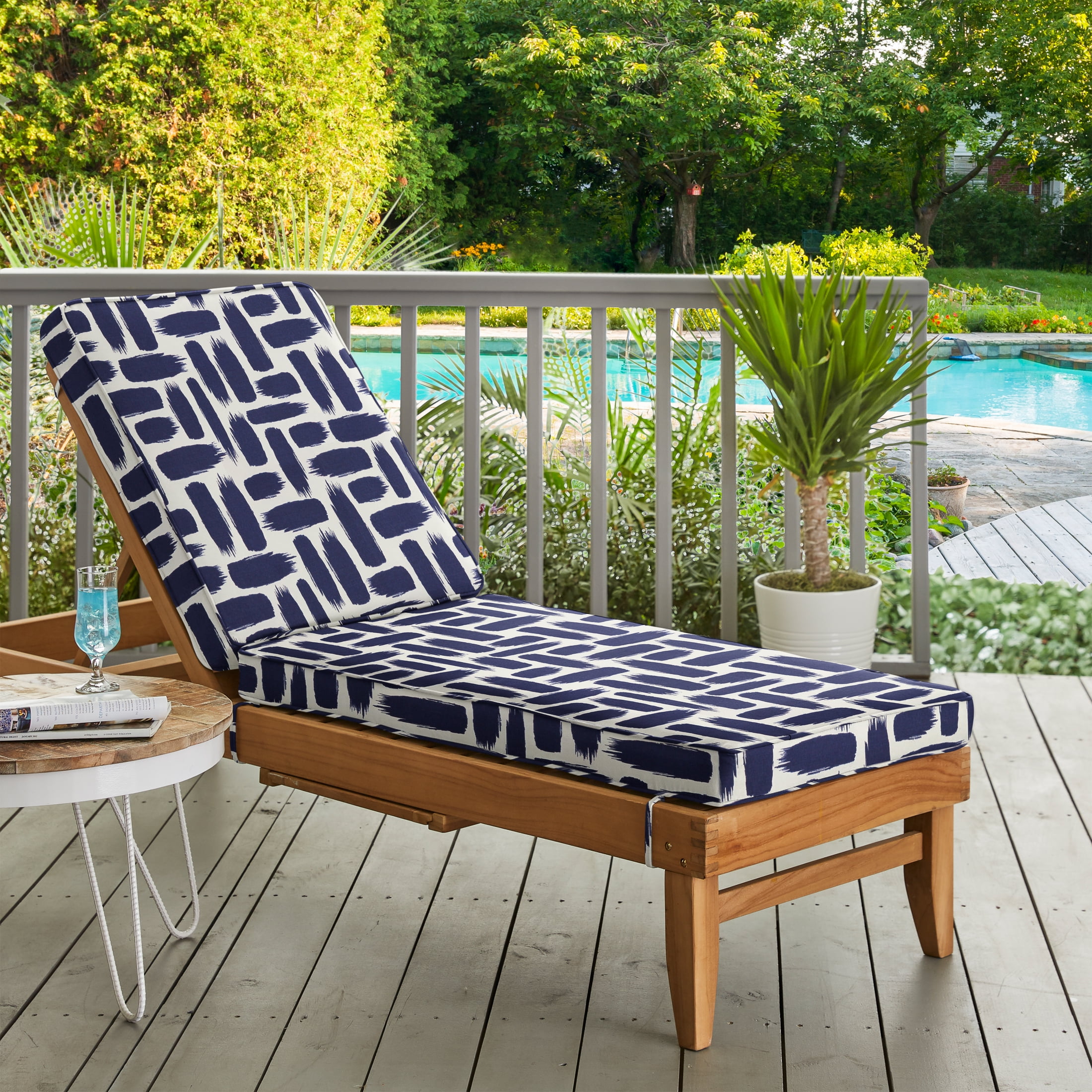 Sorra Home Baja Nautical Outdoor/Indoor Chaise Lounge Cushion 79 in x