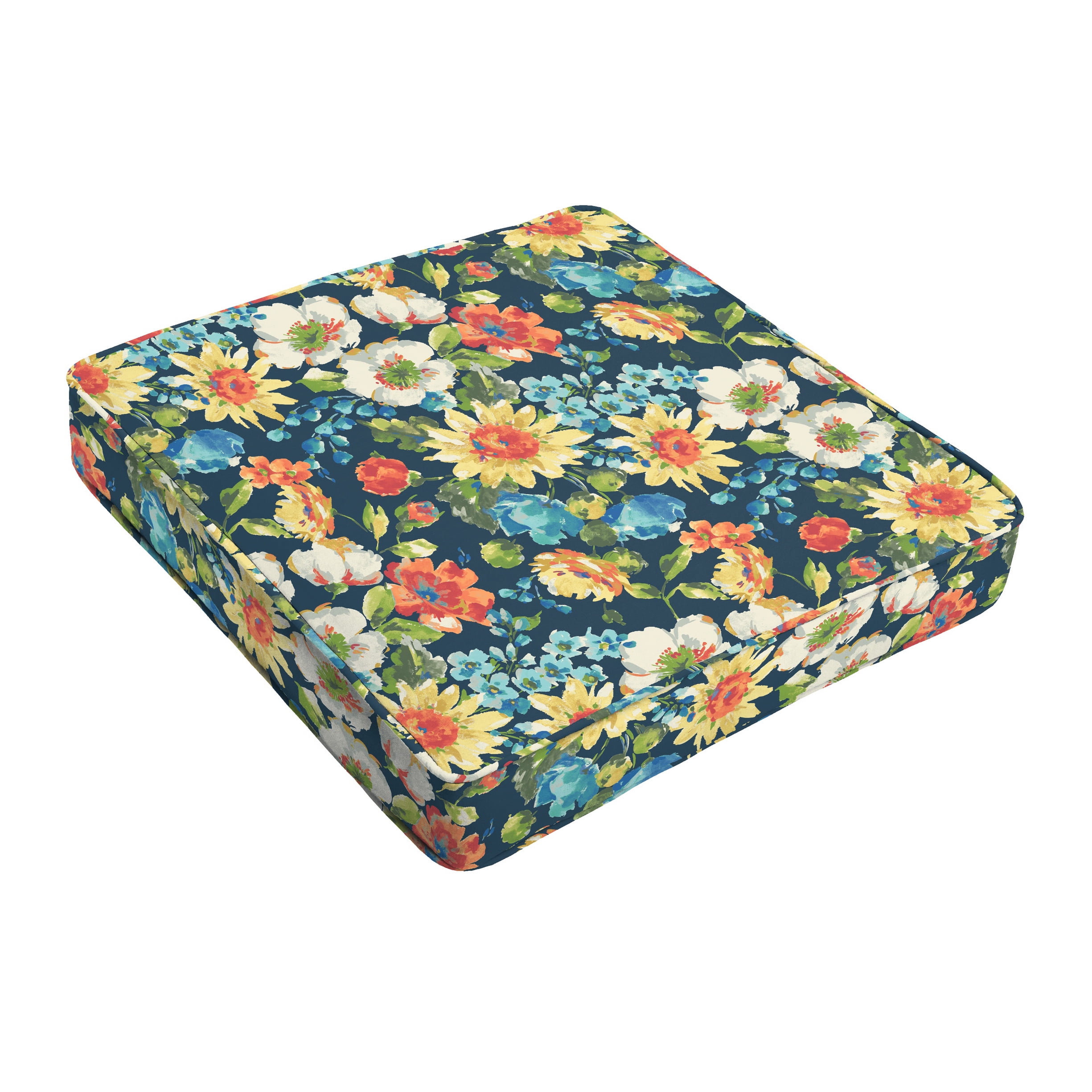 Sorra Home Blue Floral Outdoor Cushion with Corded Edge