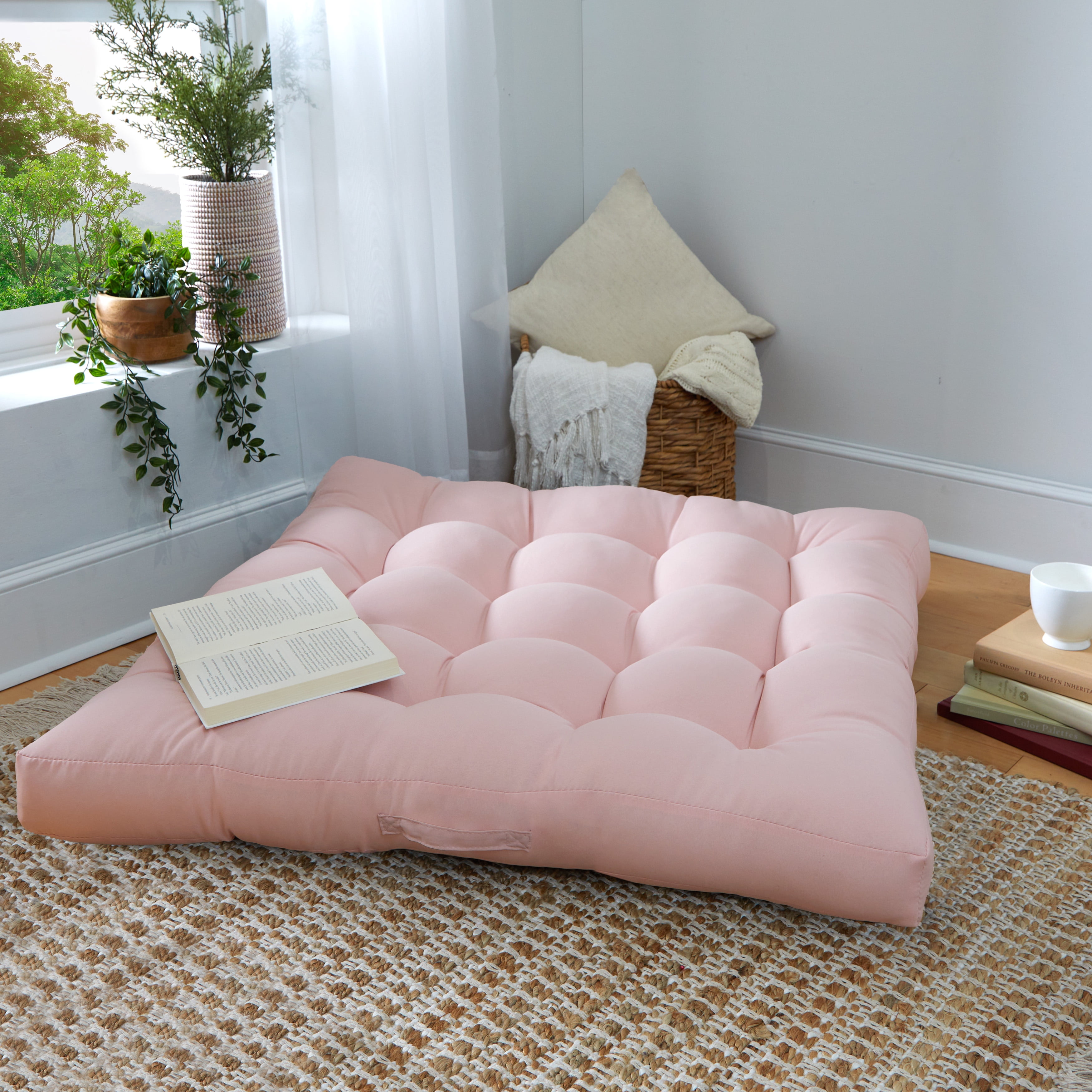Old Pink Floor Cushion, Floor Pillow, Floor Seating 