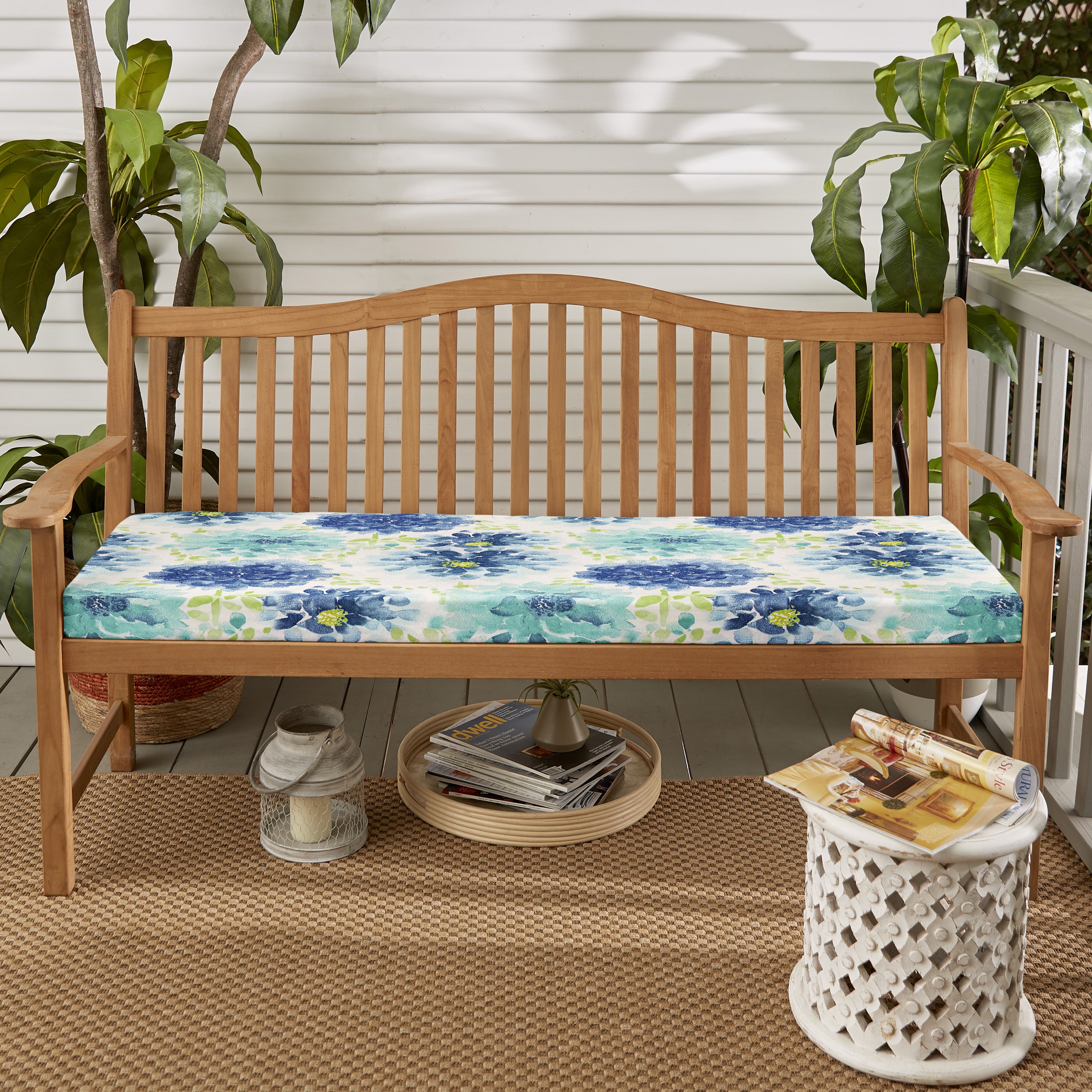 Sorra Home Gardenia Seaglass Indoor/Outdoor Corded Bench Cushion