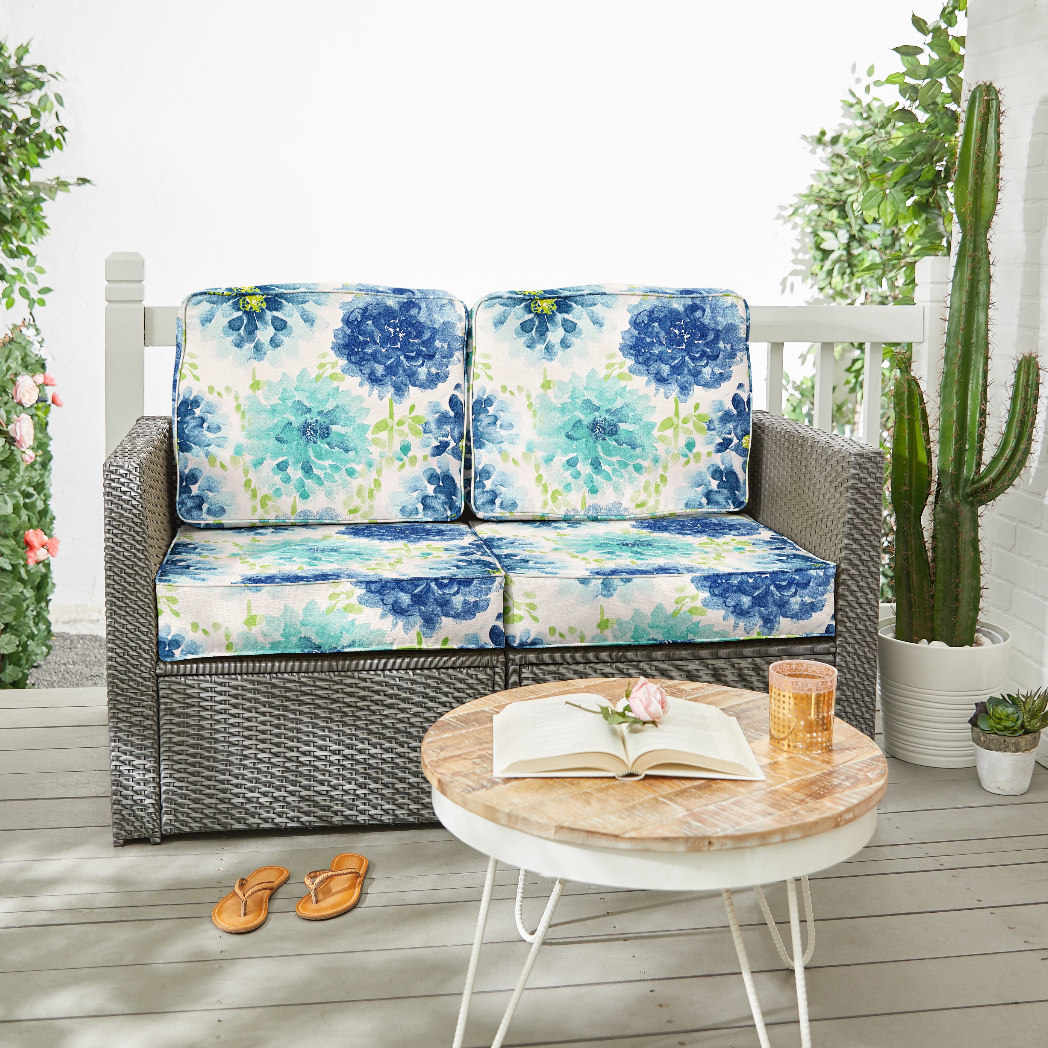 Sorra Home Gardenia Seaglass Indoor Outdoor Deep Seating Loveseat Cushion Set Walmart
