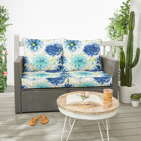 Sorra Home Gardenia Seaglass Indoor/Outdoor Deep Seating Loveseat Pillow and Cushion Set