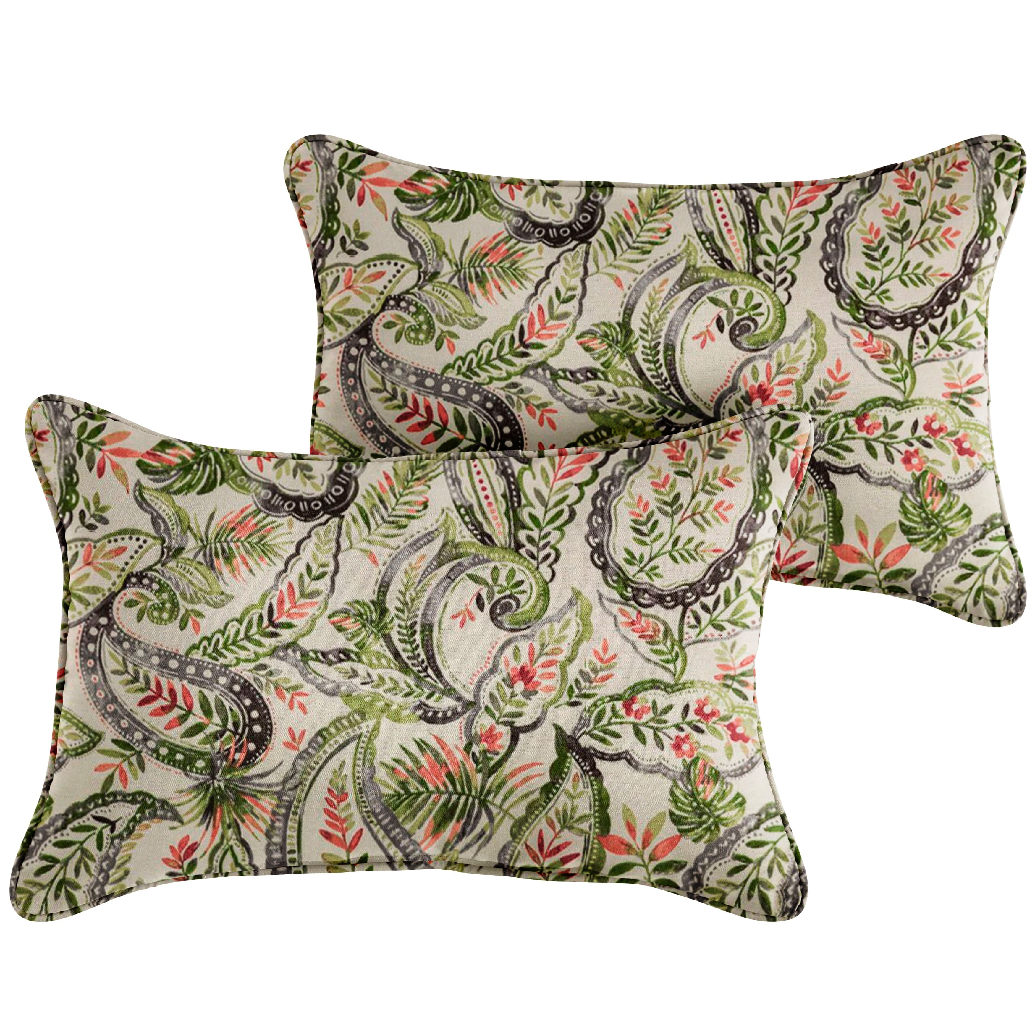 Sorra Home Green and Blue Paisley Corded Lumbar Pillows (Set of 2) by