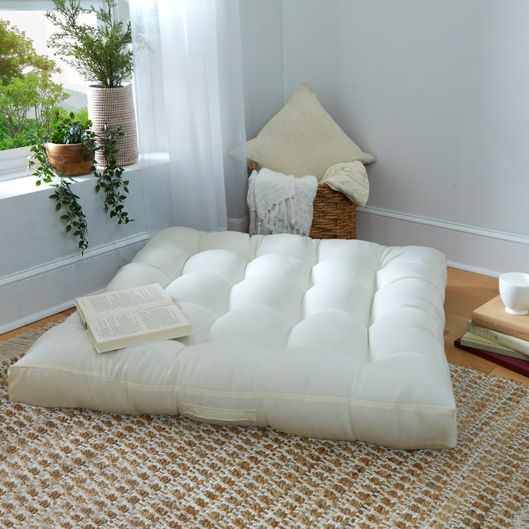 Sorra Home Ivory Square Floor Pillow with Handle 24 in x 24 in x 5 in