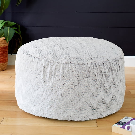 Sorra Home Large Indoor Faux Fur Round Bean Pouf/Ottoman Grey