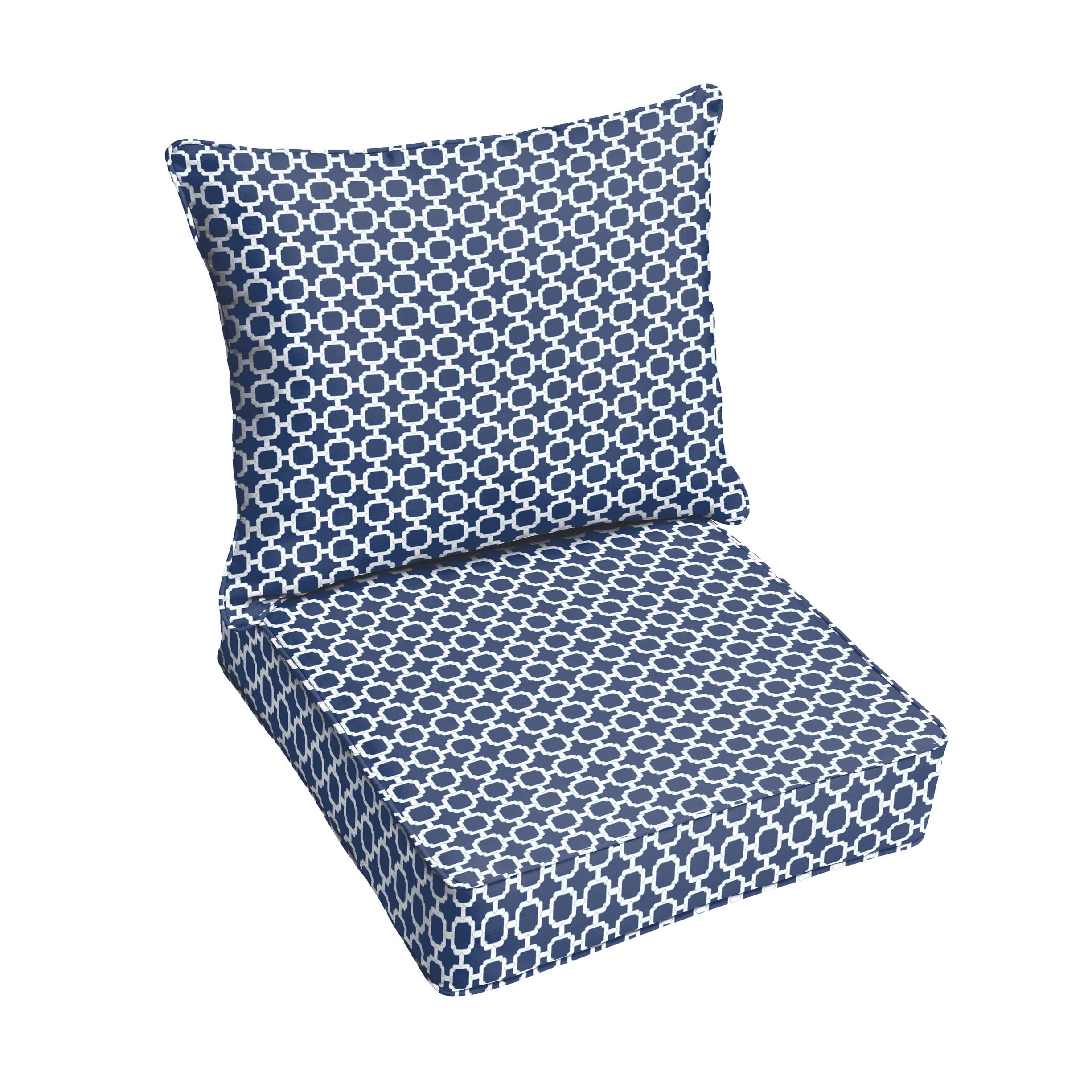 Sorra Home Navy Chainlink Indoor/Outdoor Deep Seating Pillow and Cushion  Set, Corded