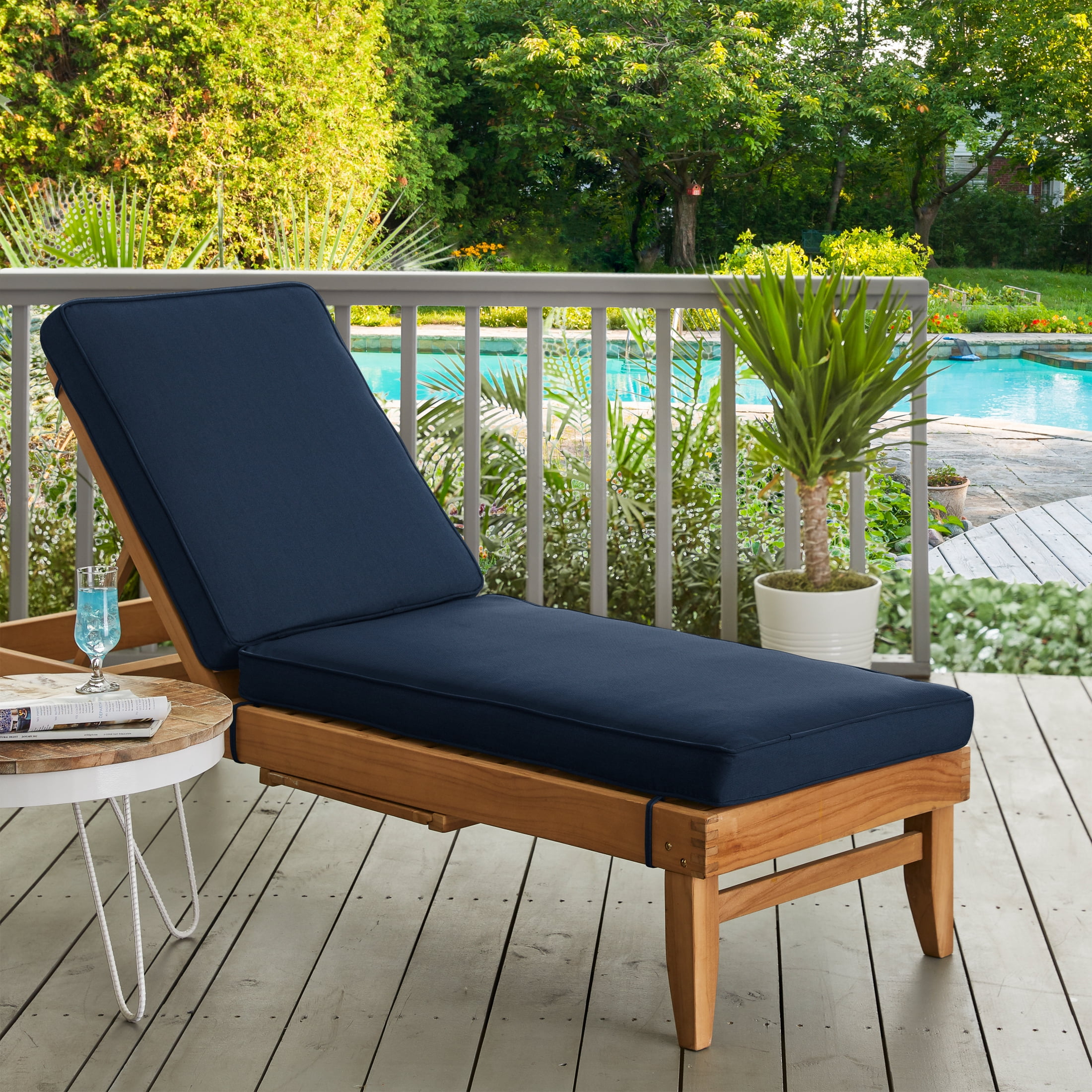 Sorra Home Navy Outdoor/Indoor Chaise Lounge Cushion 79 in x 25 in x 3 in