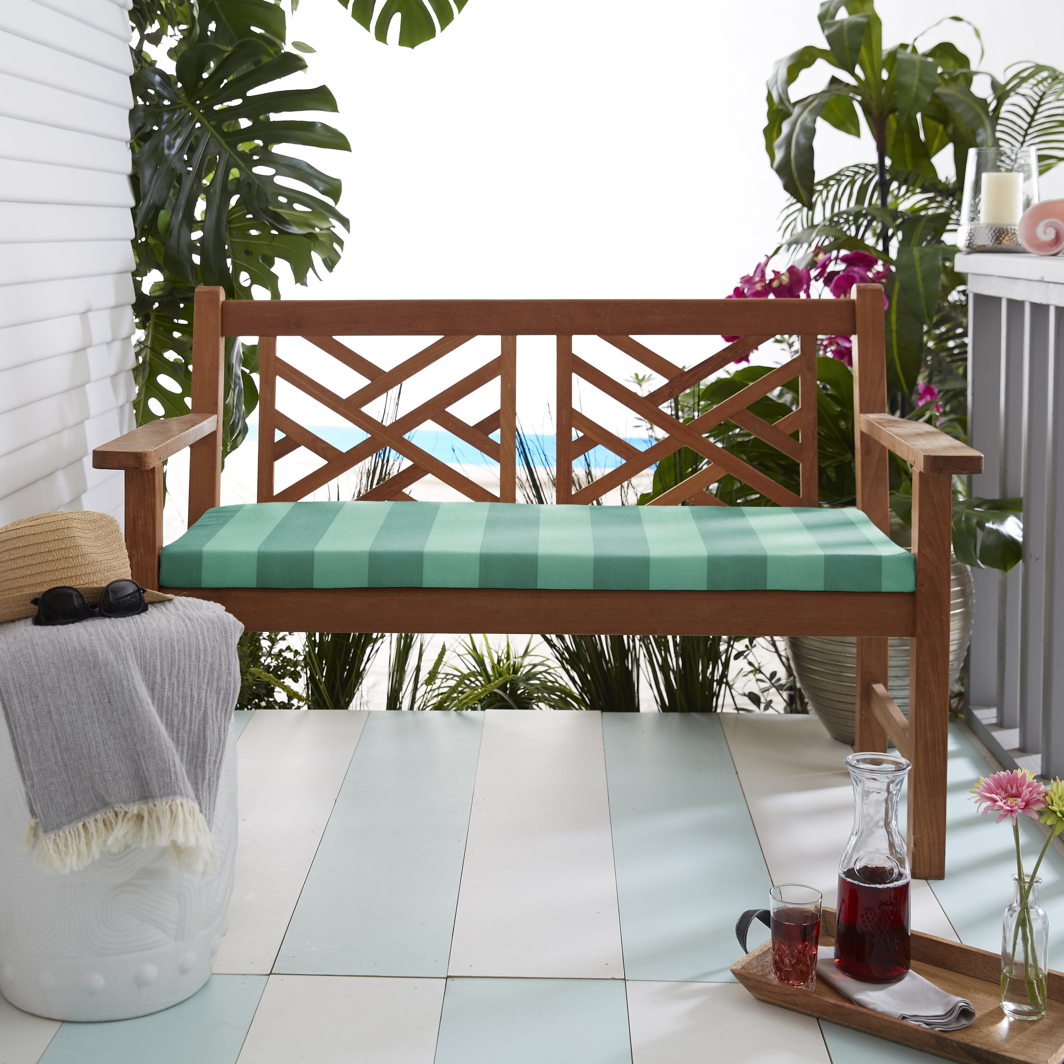 Sorra Home Lagoon Stripe Indoor/Outdoor Bench Cushion