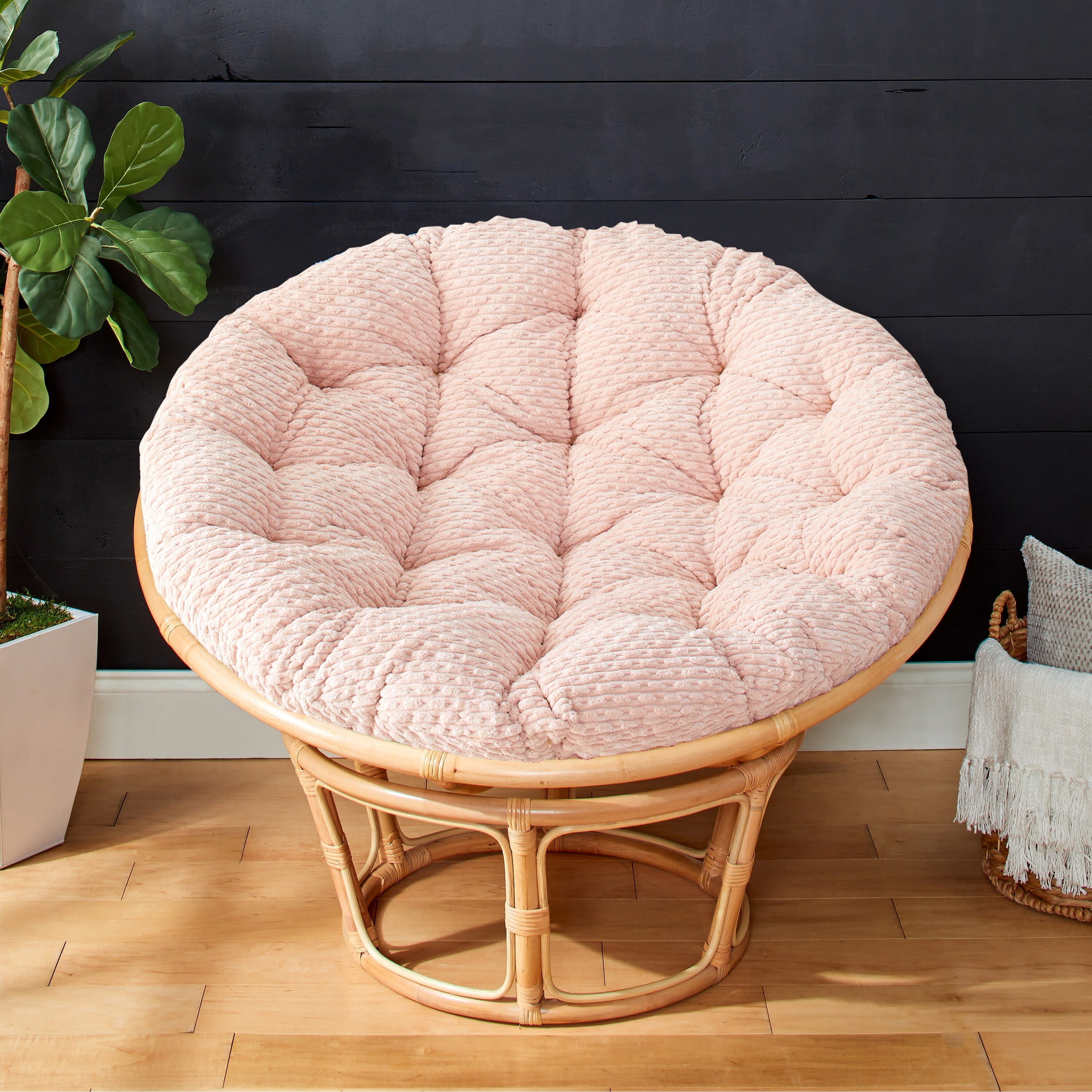 Sorra Home Soft Chunky Indoor Corduroy Papasan Cushion Cushion Only 44 in x 44 in x 4 in Becklee Mustard