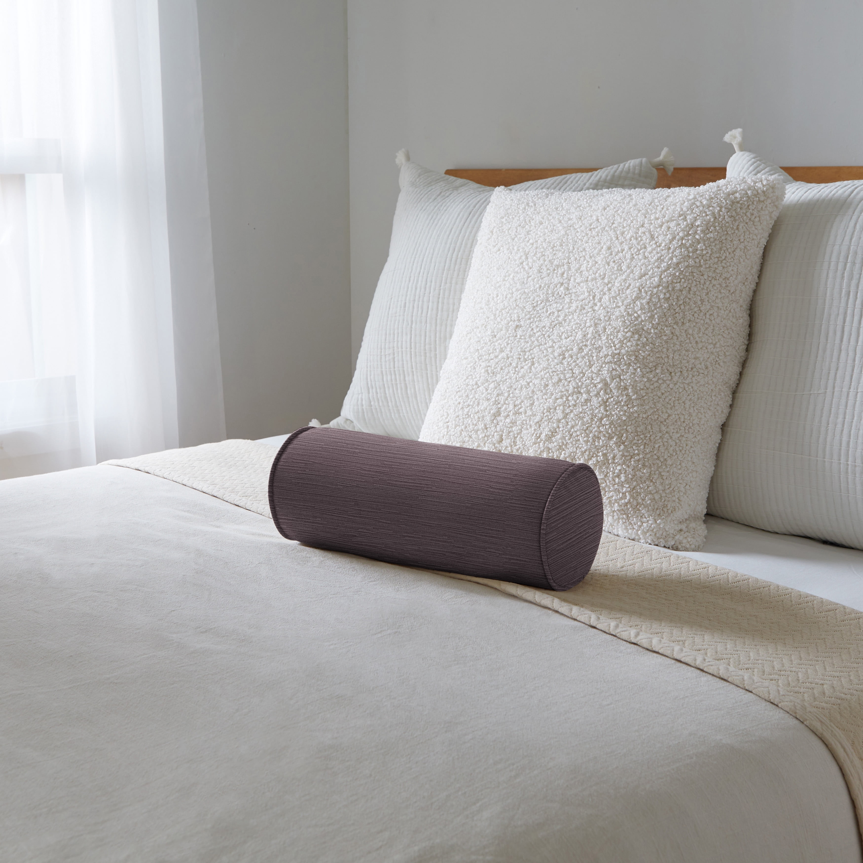 Sorra Home Velvet Fig Bolster Pillow 16 in x 6 in x 6 in