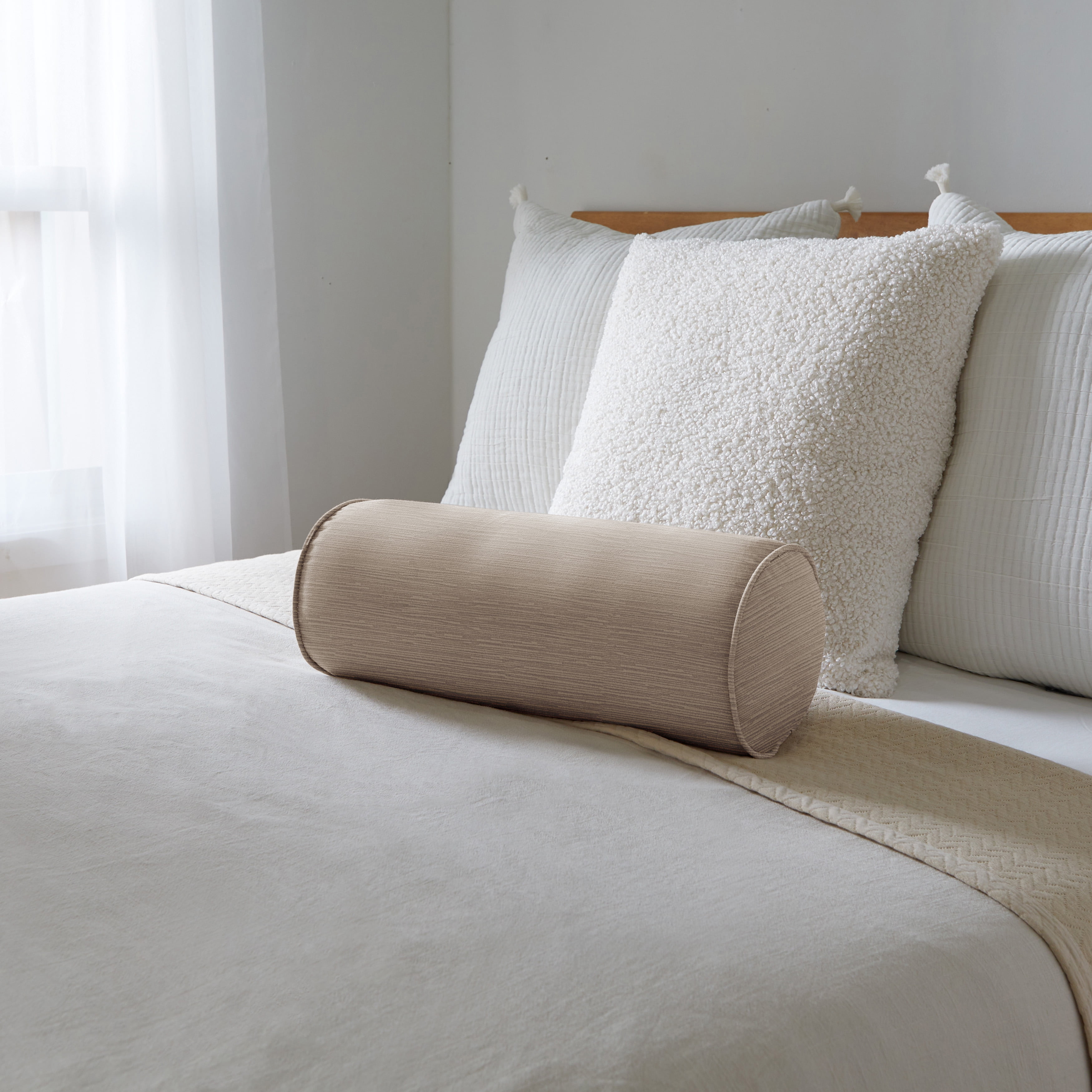 Sorra Home Velvet Parchment Bolster Pillow 20 in x 8 in x 8 in