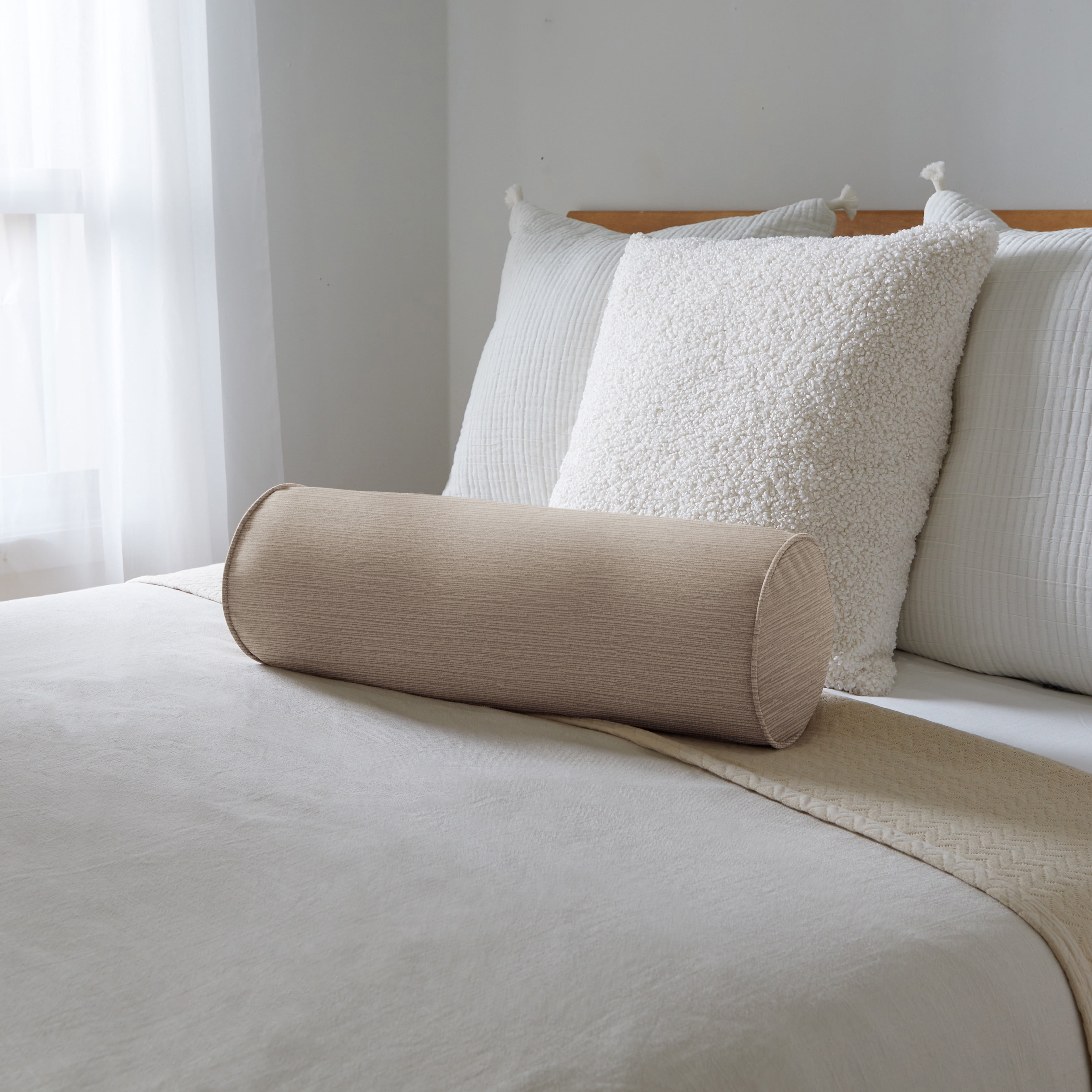 Sorra Home Velvet Parchment Bolster Pillow 24 in x 8 in x 8 in