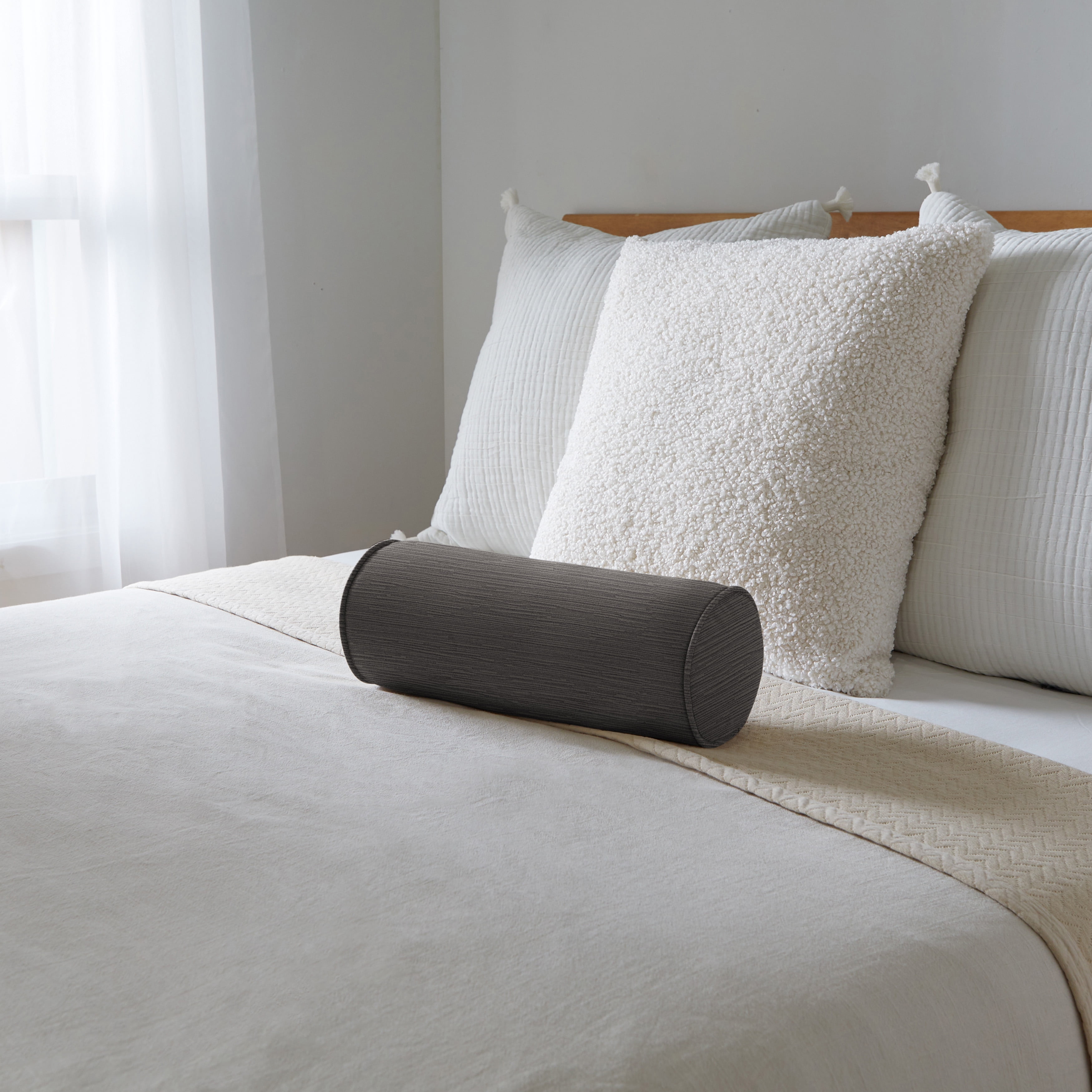 Sorra Home Velvet Steel Bolster Pillow 16 in x 6 in x 6 in