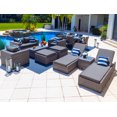 thumbnail image 1 of Sorrento 16-Piece Resin Wicker Outdoor Patio Furniture Combination Set in Gray w/ Loveseat Set, Six-Seat Dining Set, and Chaise Lounge Set (Flat-Weave Gray Wicker, Sunbrella Canvas Charcoal), 1 of 3