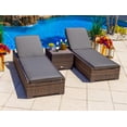 thumbnail image 1 of Sorrento 3-Piece Resin Wicker Outdoor Patio Furniture Chaise Lounge Set in Brown w/ Two Chaise Lounge Chairs and Side Table (Flat-Weave Brown Wicker, Sunbrella Canvas Charcoal), 1 of 5