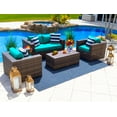 thumbnail image 1 of Sorrento 4-Piece M Resin Wicker Outdoor Patio Furniture Conversation Sofa Set in Brown w/Loveseat, Two Armchairs, and Coffee Table (Flat-Weave Brown Wicker, Sunbrella Canvas Aruba), 1 of 3