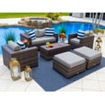 thumbnail image 1 of Sorrento 6-Piece M Resin Wicker Outdoor Patio Furniture Lounge Sofa Set in Brown w/ Loveseat Sofa, Two Armchairs, Two Ottomans, and Coffee Table (Flat-Weave Brown Wicker, Polyester Light Gray), 1 of 10