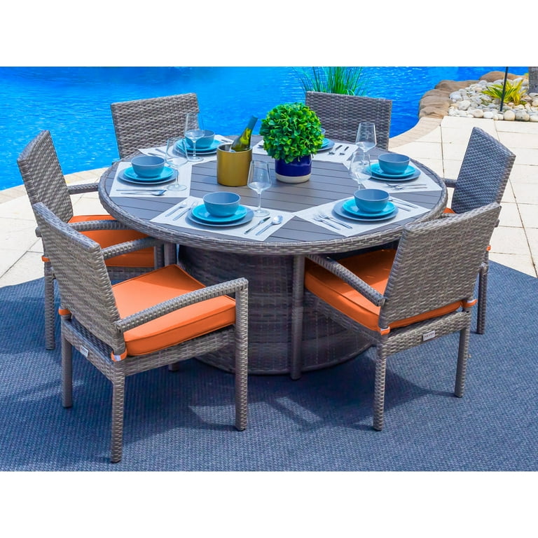 Sorrento 7-Piece Outdoor Patio Furniture Round Dining Table Set in