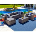 thumbnail image 1 of Sorrento 7-Piece Resin Wicker Outdoor Patio Furniture Sectional Sofa Set in Gray w/ Four Sectional Pieces, Ottoman, Armchair, and Coffee Table (Flat-Weave Gray Wicker, Sunbrella Canvas Charcoal), 1 of 4