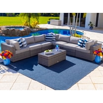 Sorrento 8-Piece Resin Wicker Outdoor Patio Sectional Sofa Set in Gray w/ Seven Sectional Seats and Coffee Table (Flat-Weave Gray Wicker, Polyester Light Gray)