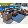 thumbnail image 1 of Sorrento 9-Piece Resin Wicker Outdoor Patio Furniture Sectional Sofa Set in Brown w/ Seven Sectional Seats, Armchair, and Coffee Table (Flat-Weave Brown Wicker, Sunbrella Canvas Taupe), 1 of 3