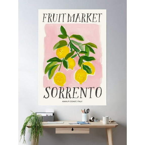Sorrento Fruit Market Lemons Watercolor Painting Poster Wall Art, Modern Wall Decor For Living Room Bedroom, 24x36 UNFRAMED