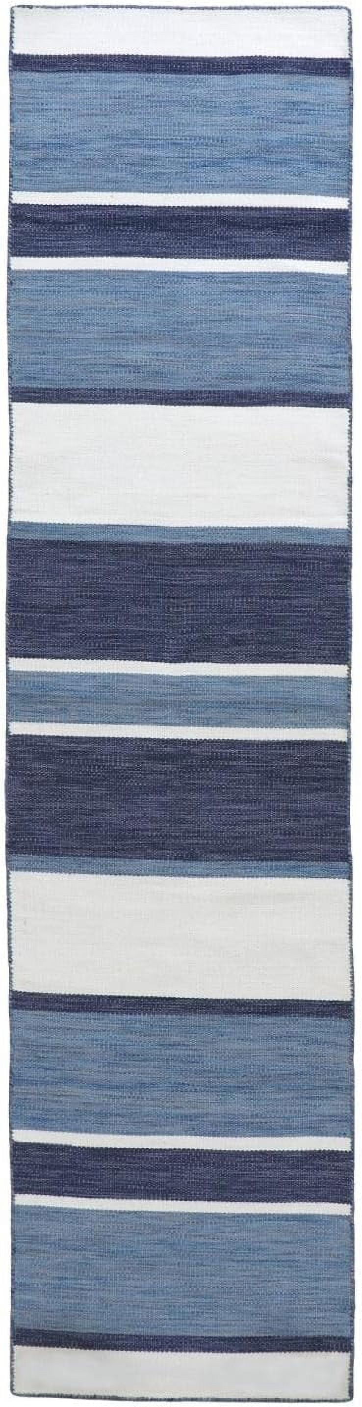 Coastal Stripe Navy Synthetic 2' x 8' Reversible Outdoor Runner Rug
