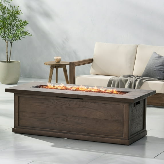 Sorrento Lightweight Concrete Outdoor 50,000 BTU Rectangular Fire Pit (No Tank Holder), Brown Wood Pattern