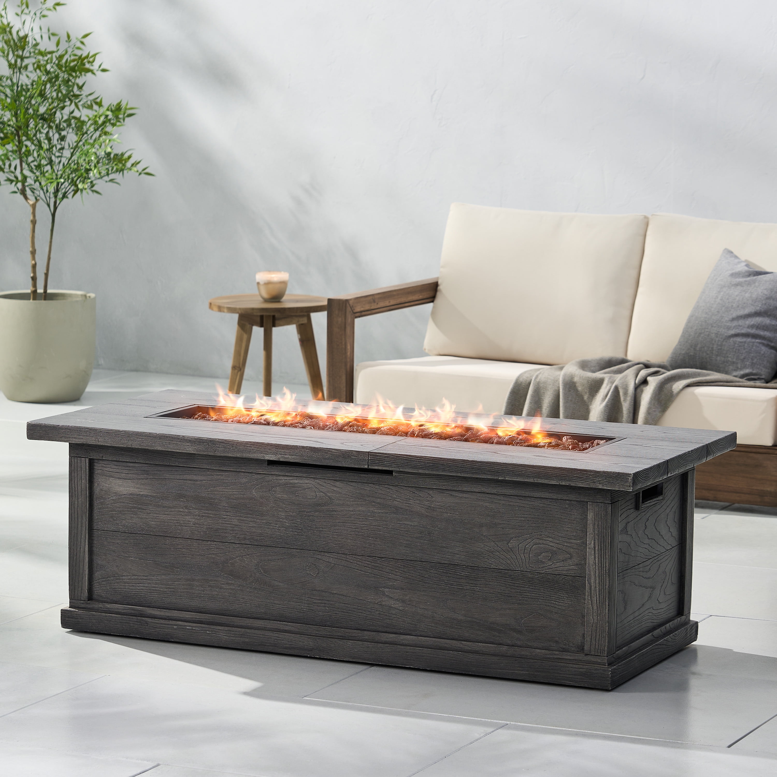 Sorrento Lightweight Concrete Outdoor 50,000 BTU Rectangular Fire Pit (No Tank Holder), Gray Wood Pattern