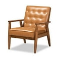 thumbnail image 1 of Sorrento Mid-Century Modern Tan Faux Leather Upholstered and Walnut Brown Finished Wood Lounge Chair, 1 of 5