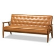 thumbnail image 1 of Sorrento Mid-Century Modern Tan Faux Leather Upholstered and Walnut Brown Finished Wood Sofa, 1 of 5