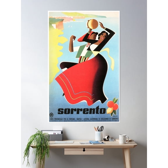 Sorrento Naples Italian Girls Dancing Retro Italian Travel Poster Wall Art, Modern Wall Decor For Living Room Bedroom, 24x36 UNFRAMED