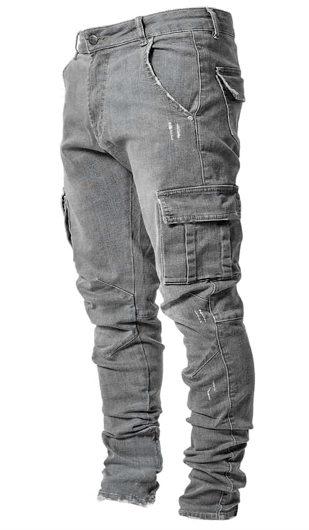 Sorrica Mens Slim Fit Cargo Jeans Pants Stretchy Skinny Tapered Denim