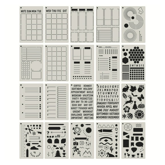 Sorrowso 20PCS A5 Planner Stencils Journal Templates for DIY Notebook Scrapbook Calendar