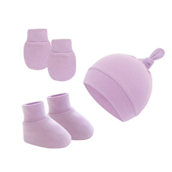 Sorrowso 3 Pieces Newborn Hat Mittens SockS Set No Scratch Gloves for 0-12 Months Boy Girl