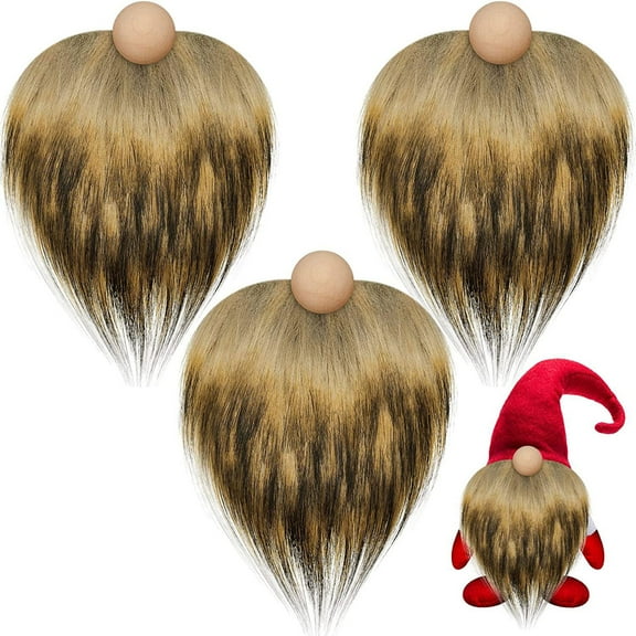Sorrowso Gnome Beads and Fake Beards 6pcs/set Faux Fur Dwarf Beard Wood Bead for Christmas Plush Gnome for Doll Handmade DIY Accessories