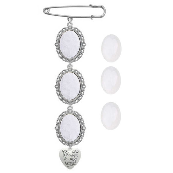 Sorrowso Lacy Oval Bridal Charm Wedding Bouquet Photo Charm Pin Easy to Make Memorial Safety Brooch Bridal Charm in Memory of Dad