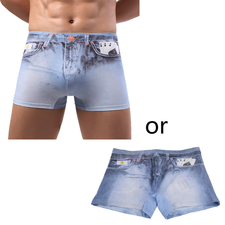 Sorrowso Men Low Rise Underwear Funny 3D Cowboy Faux Jean Denim Pattern  Printed Shorts Boxer Briefs Summer Sexy Casual Stretch Underpants Panties