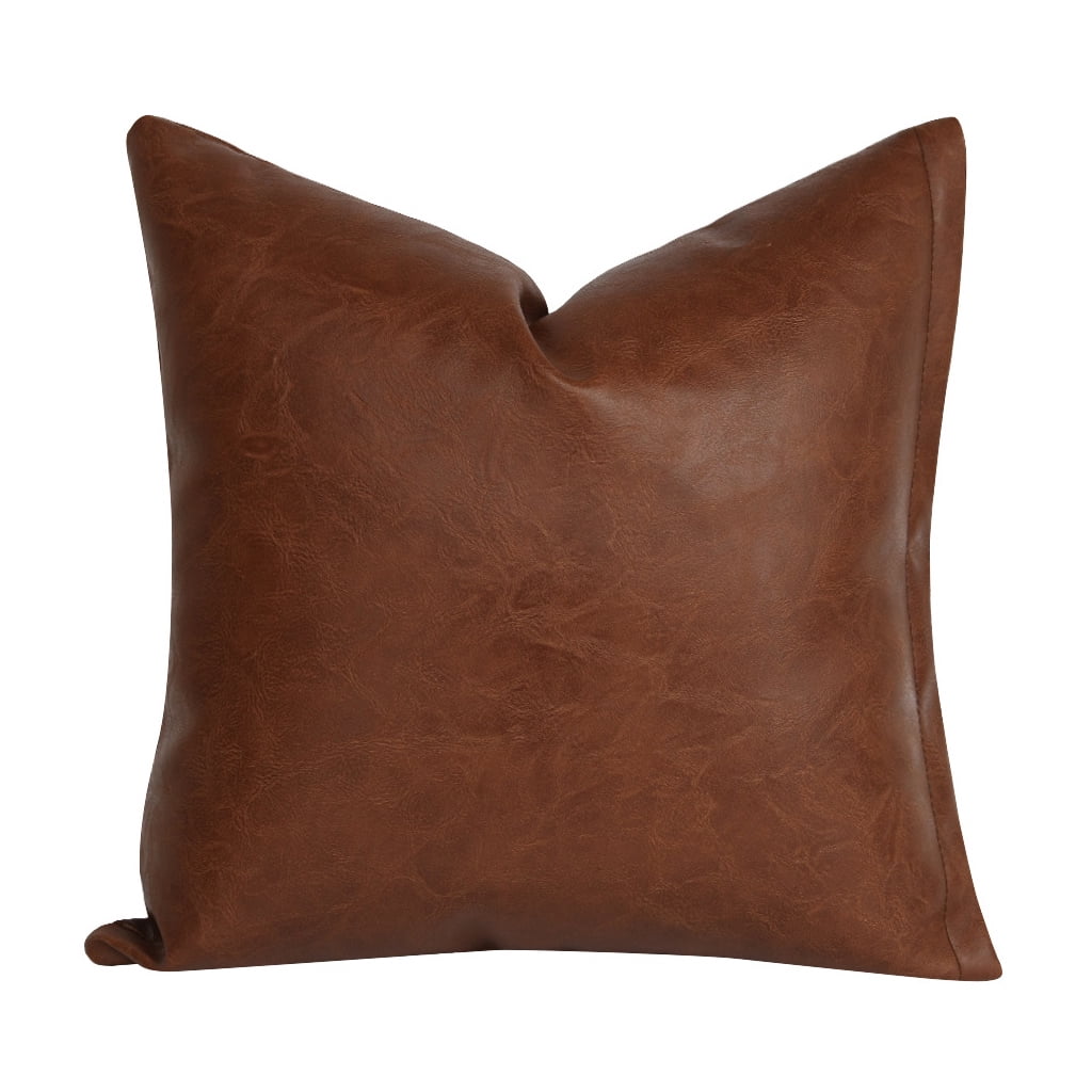 Sorrowso Modern Brown Leather Throw Pillow Case, Solid Color Decorative Cushion Cover for Living