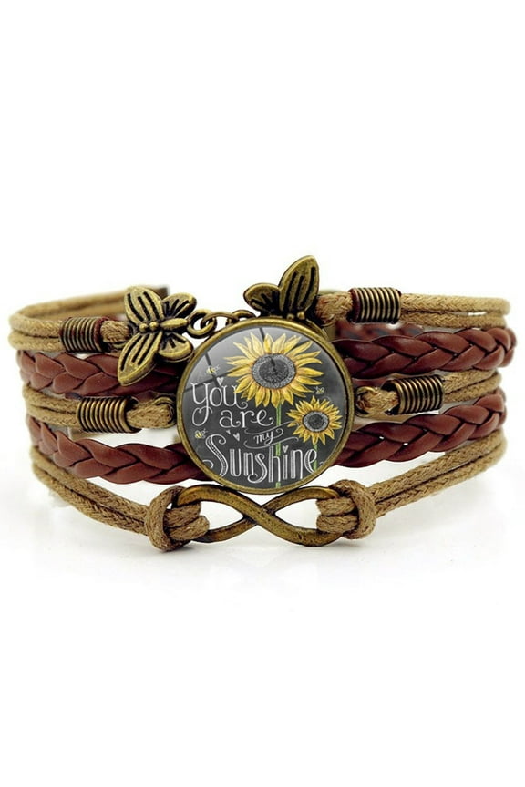 Multi-Layer Sunflower Leather Bracelets for Womens Present You Are My Sunshine Wristbands for Teen Girls Mom Birthday