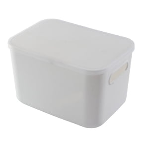 Plastic White Stackable Storage Box Bin with Clear Lid Handles Multifunctional Clothes Sundries Desktop Basket Organizer