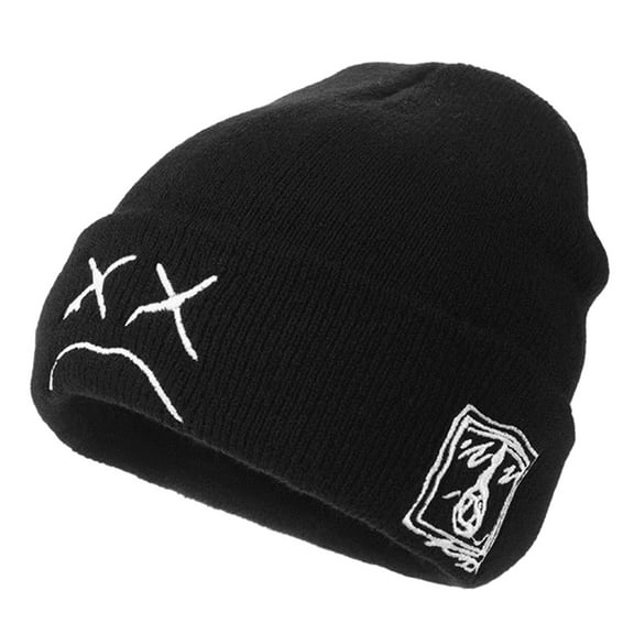 Sorrowso Trendy Beanie Hat Funny Sad Face Expression Knitted Hat All-match for Women Men