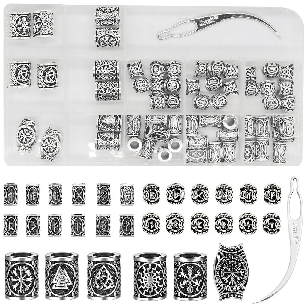 SORROWSO Viking Beard Beads Viking Hair Beads for Men Diy Beads Bearded Dragon Ring Irish Beard Beads Hair Accessories