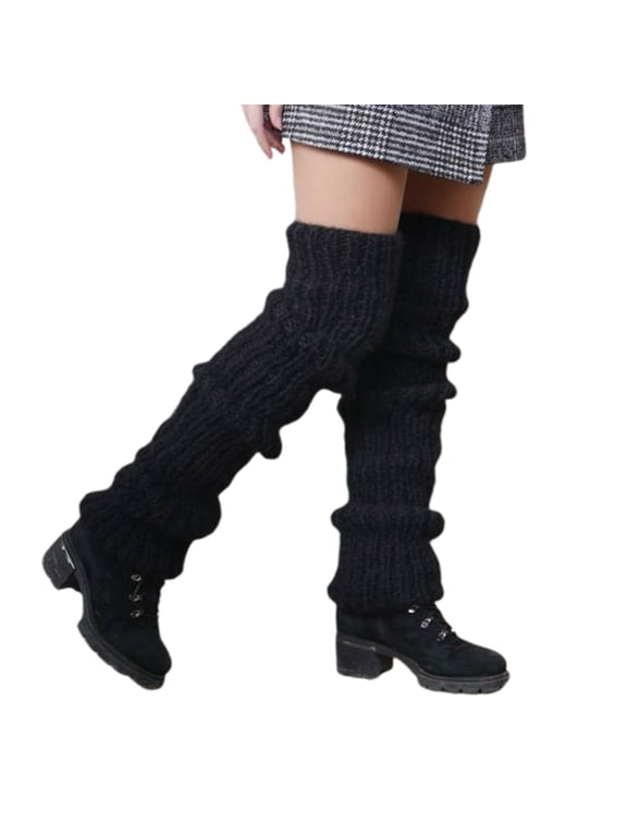 Women Chunky Knitted Leg Warmers Long Socks Slouchy Furry Boot Cuffs Stockings