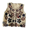 thumbnail image 1 of Sorrowso Women Hollow Crochet Knit Vest Waistcoat Beaded Embroidery Colorful Floral Sleeveless Cardigan Jacket Button Crop Top, 1 of 15