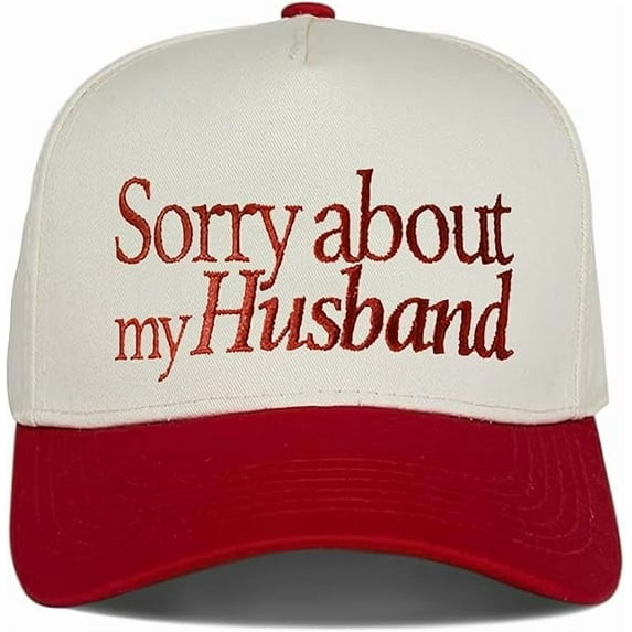 Sorry About My Husband Hat, Funny Embroidered Trucker Cap for Women, Sarcastic Wife Gift, Adjustable Snapback Baseball Hat with Humorous Saying