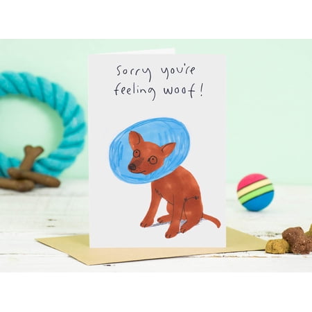 Sorry You're Feeling Woof! Get Well Card with Playful Dog Illustration – Blank Inside, Envelope Included – Perfect for Pet Lovers and Animal Enthusiasts