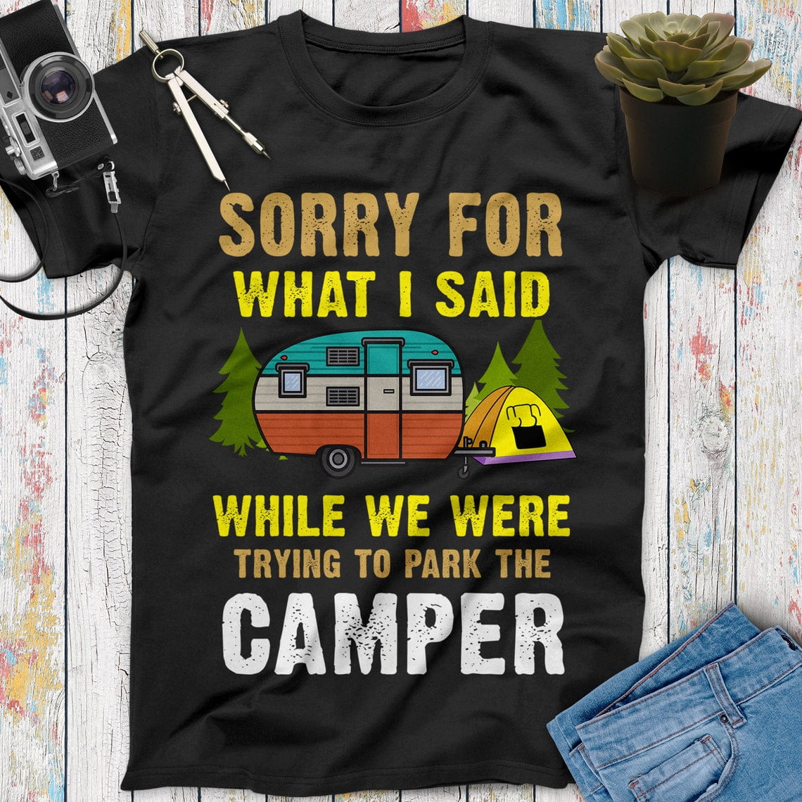 RV Sorry For What I Said While We Were In The Camper Funny Outdoor Adventure Unisex Hoodie Dark Heather 5xl