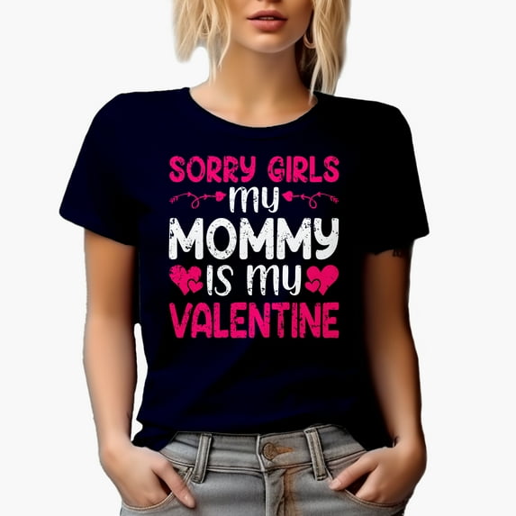 Sorry Girls, My Mommy Is My Valentine - Son on Valentine's Day, Navy Blue T-Shirt, XL