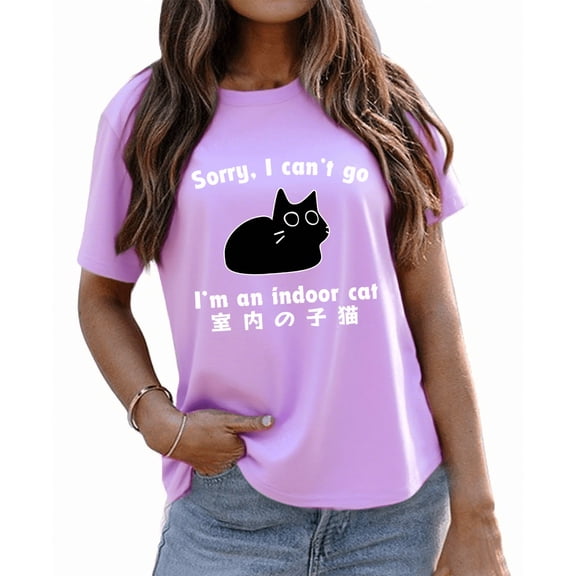 Sorry I Can't Go I'm An Indoor Cat Shirt Funny Black Cat Graphic Tees Women